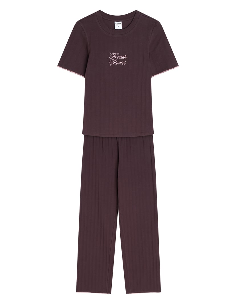Long Pajamas AMELIA Brown with Cotton and Embroidery brown 10