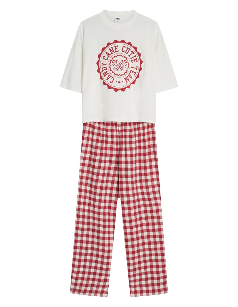 Long Pajamas CANDY CUTIE Ecru with Flannel Pants cream 7