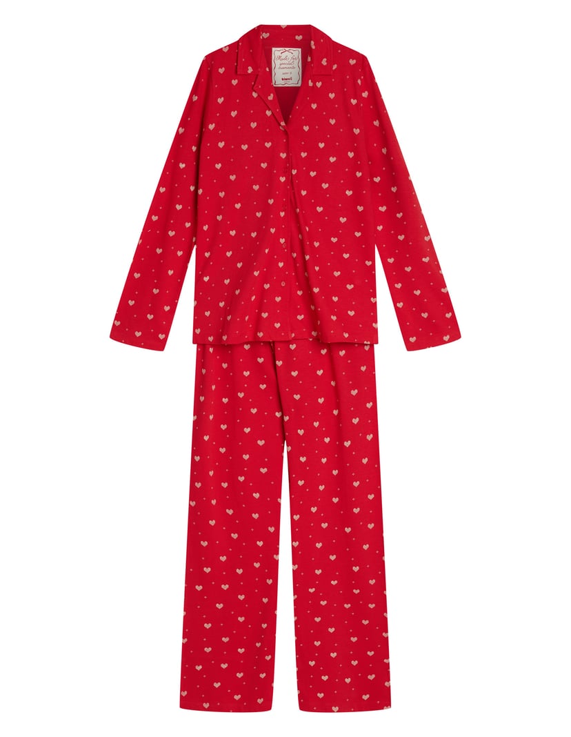 Long Pajamas CRANBERRIES Red Button-Up with Hearts Red 8