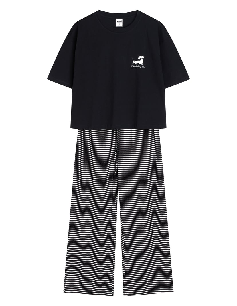 Long Pajamas LEISURE Black with Dachshund Print Black 9
