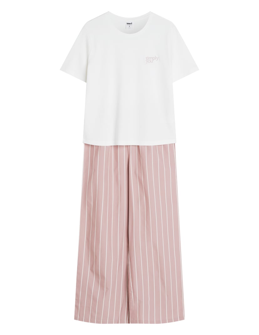 Long Pajamas SIMPLE Pink with Embroidery and Striped Pants pink 9