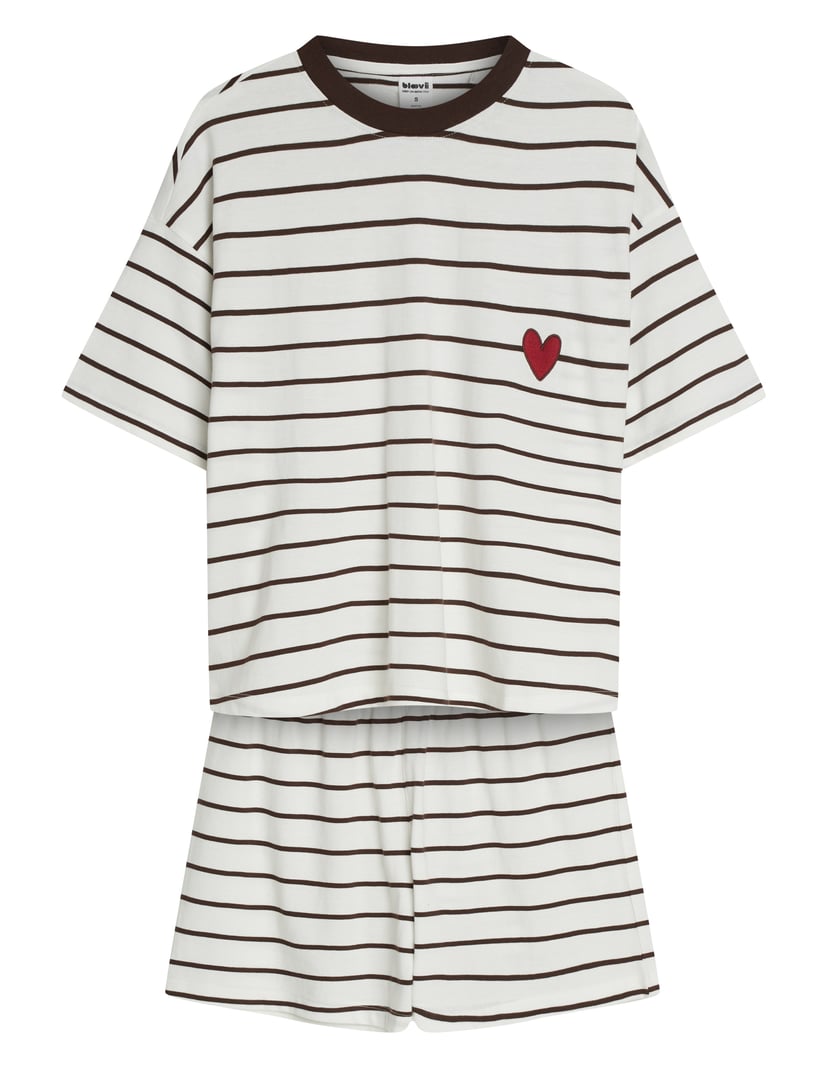 Short Pajamas AMICIOUS with Stripes and Embroidered Heart Yellow 7