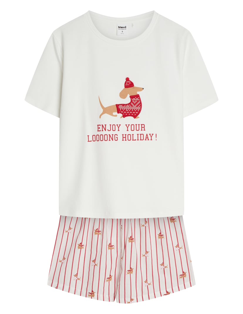 Honey Short Pajamas with Dachshund Motif cream 10