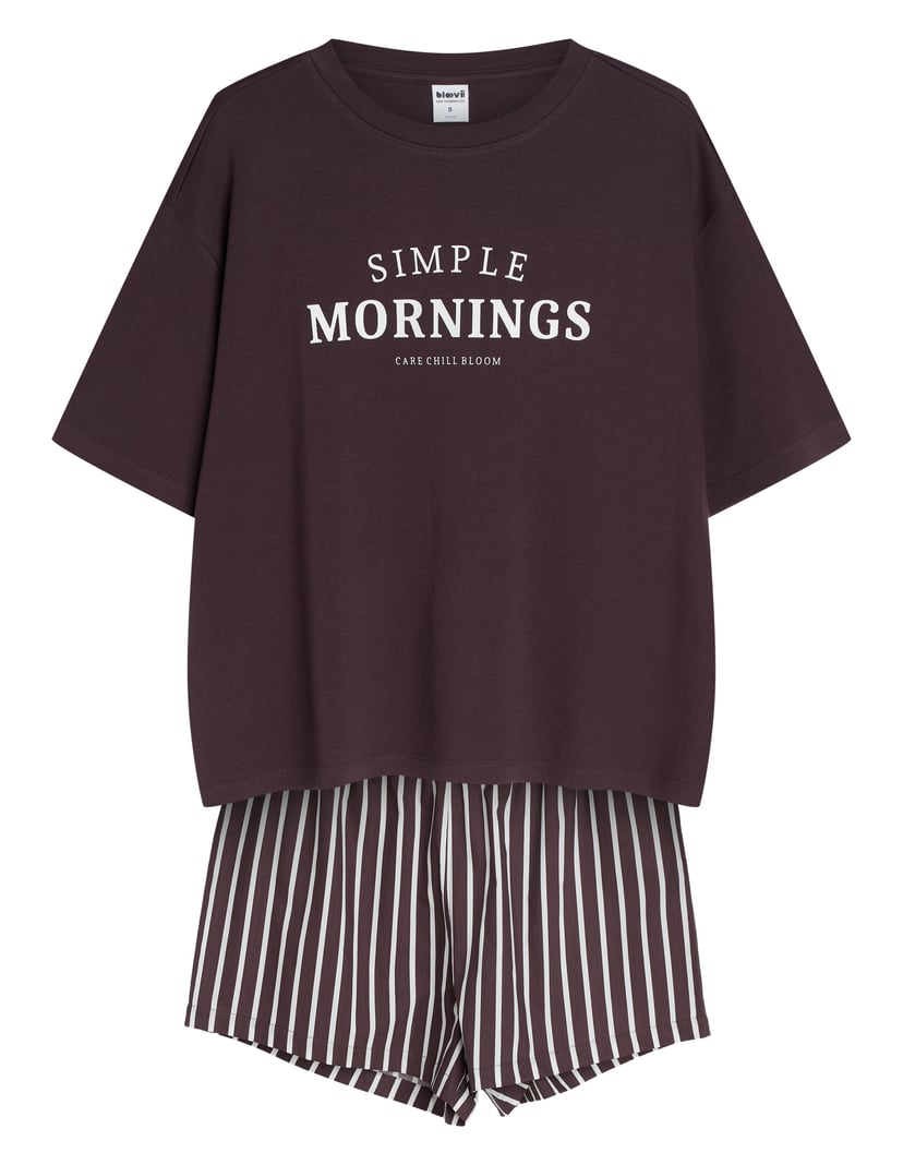 Loose Short Pajamas MORNING in Vertical Stripes brown 7