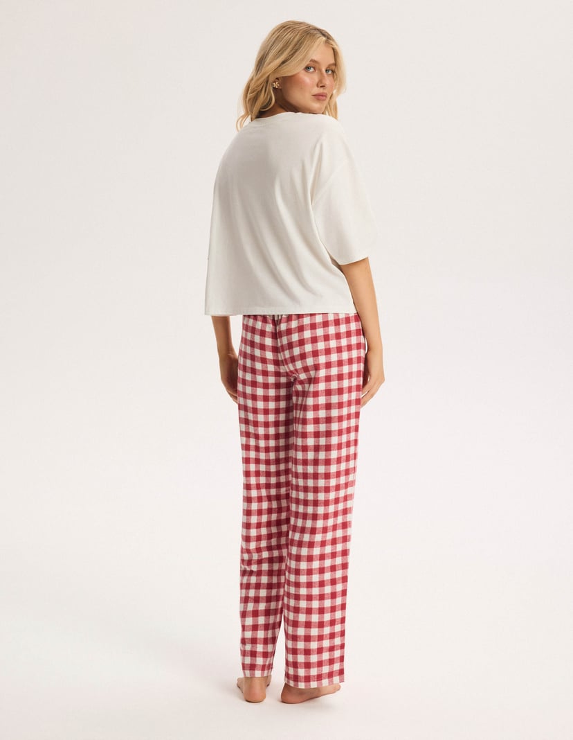 Long Pajamas CANDY CUTIE Ecru with Flannel Pants cream 5