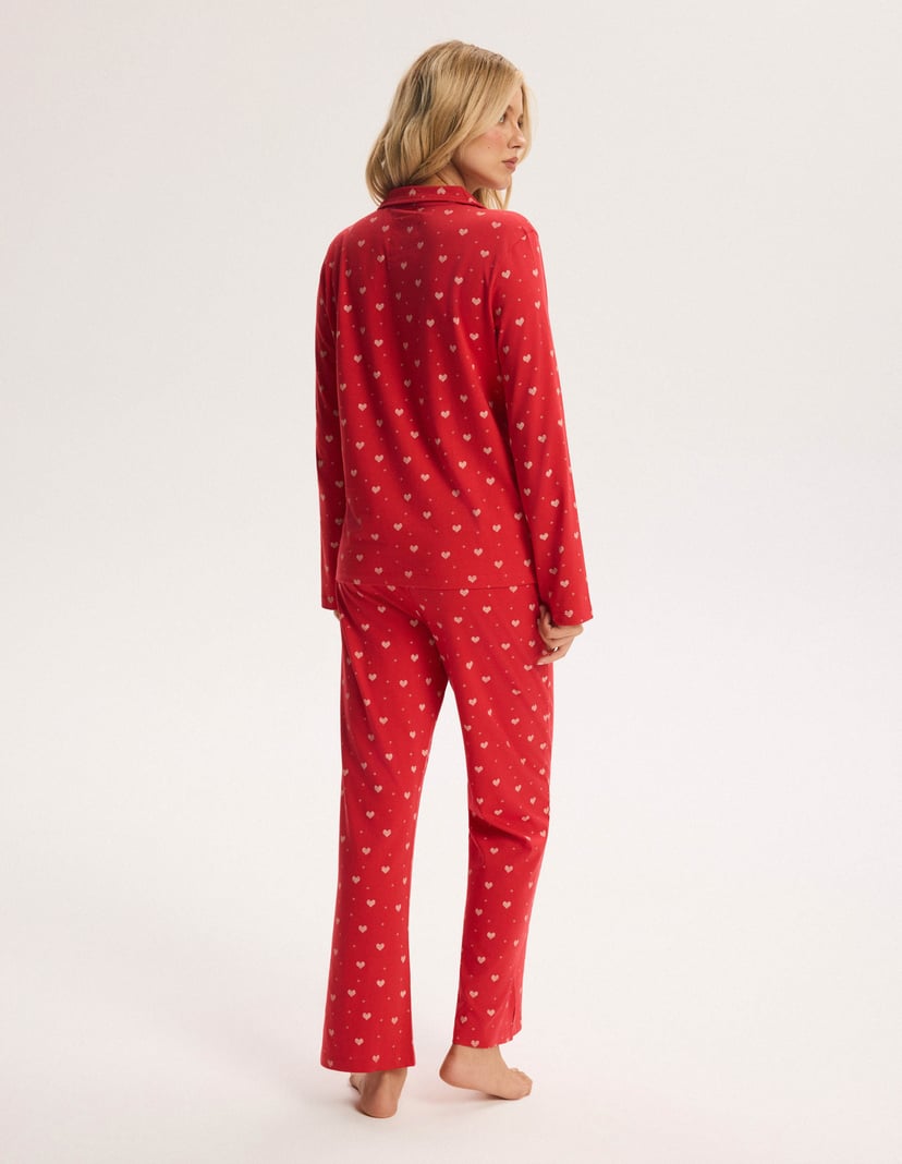 Long Pajamas CRANBERRIES Red Button-Up with Hearts Red 6