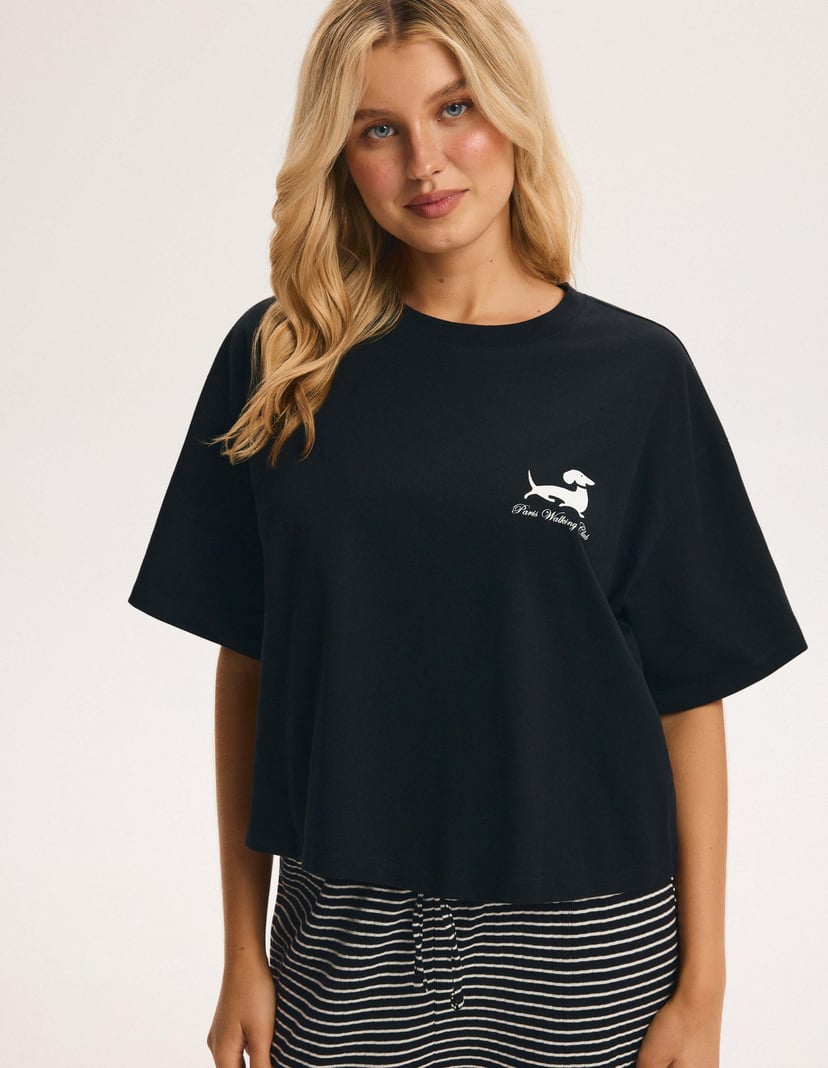 Long Pajamas LEISURE Black with Dachshund Print Black 2