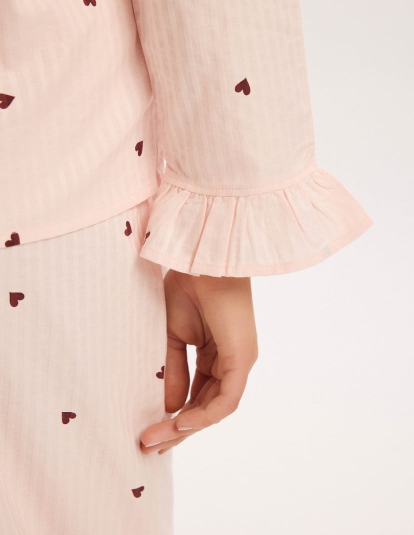 Long Pajamas PIXIE Pink Button-Up with Hearts pink 7