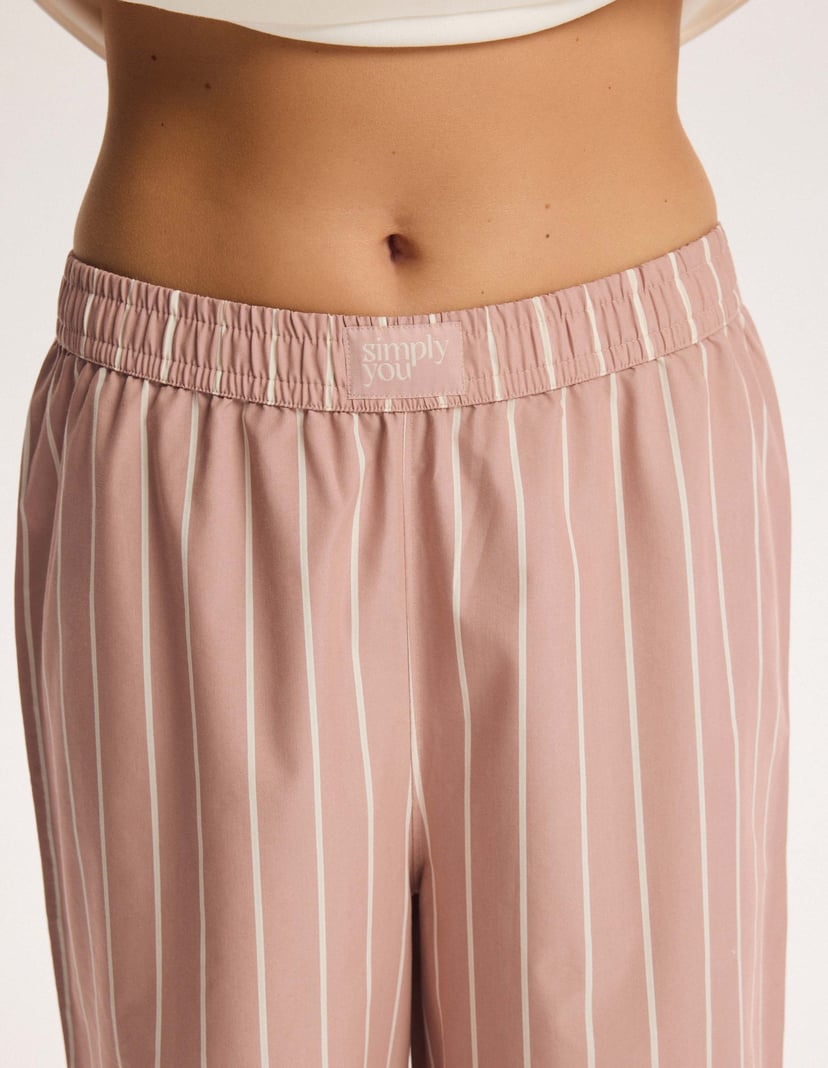 Long Pajamas SIMPLE Pink with Embroidery and Striped Pants pink 4