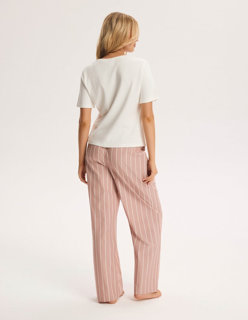 Long Pajamas SIMPLE Pink with Embroidery and Striped Pants pink 5