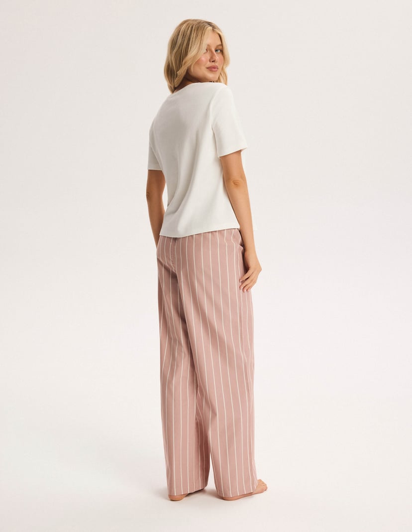 Long Pajamas SIMPLE Pink with Embroidery and Striped Pants pink 6