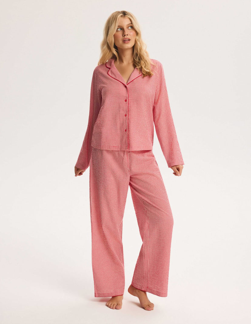 Long Pajamas SUGAR SPARK Red Plaid with Bow Red 10