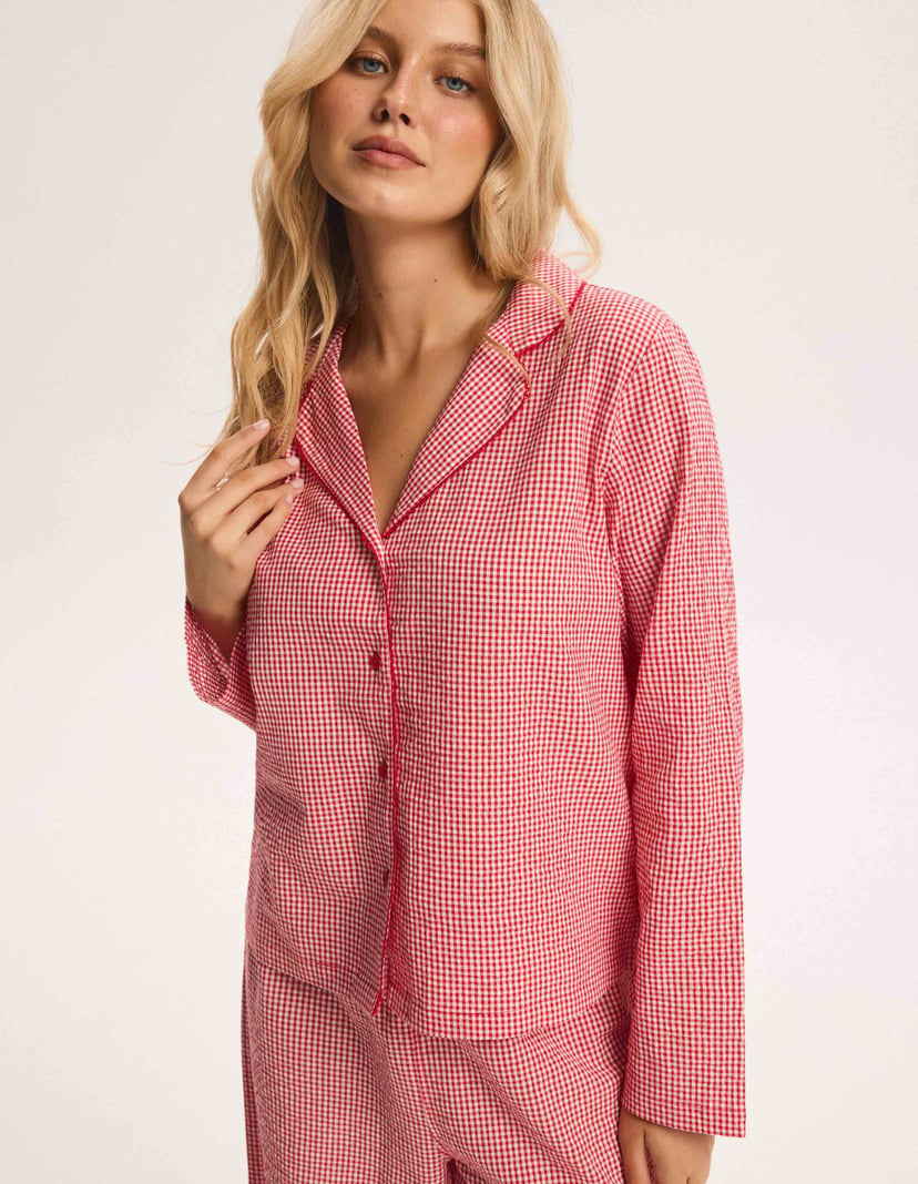 Long Pajamas SUGAR SPARK Red Plaid with Bow Red 2