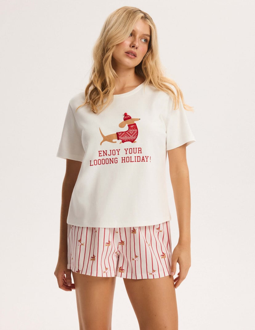 Honey Short Pajamas with Dachshund Motif cream 6