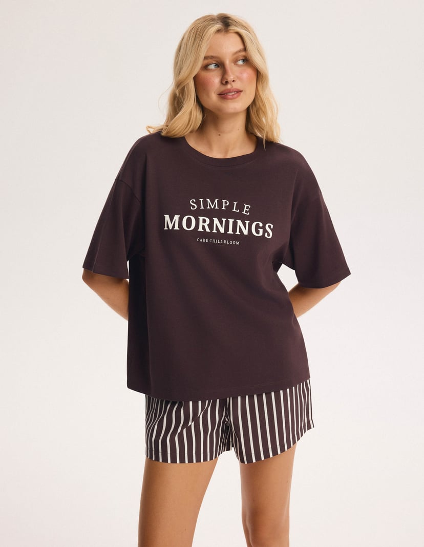 Loose Short Pajamas MORNING in Vertical Stripes brown 6