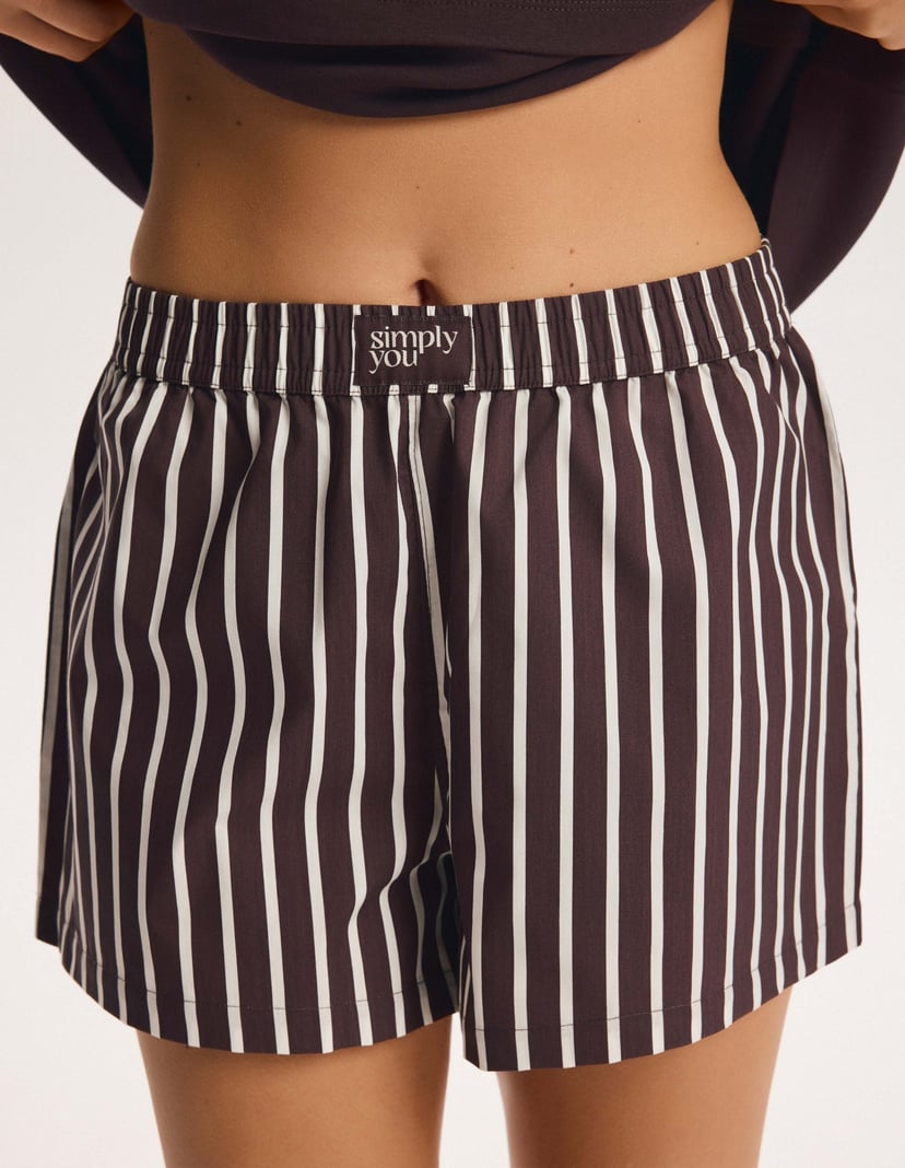 Loose Short Pajamas MORNING in Vertical Stripes brown 3