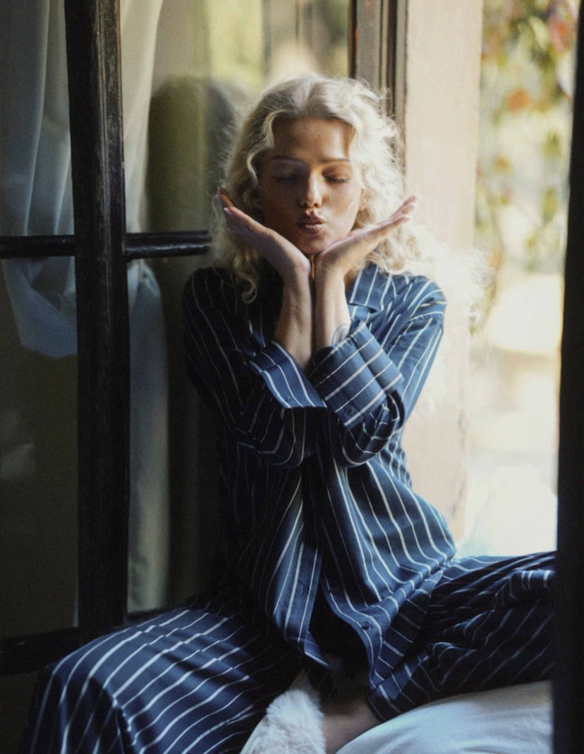 Stellar Premium Long Pajamas in Striped Cotton navy 1