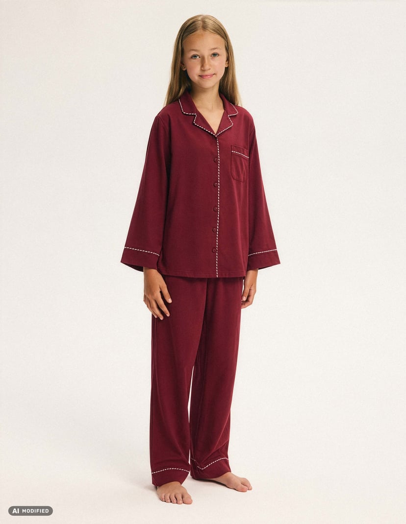 Children's Christmas Pajamas GARNET in Cotton Red 1