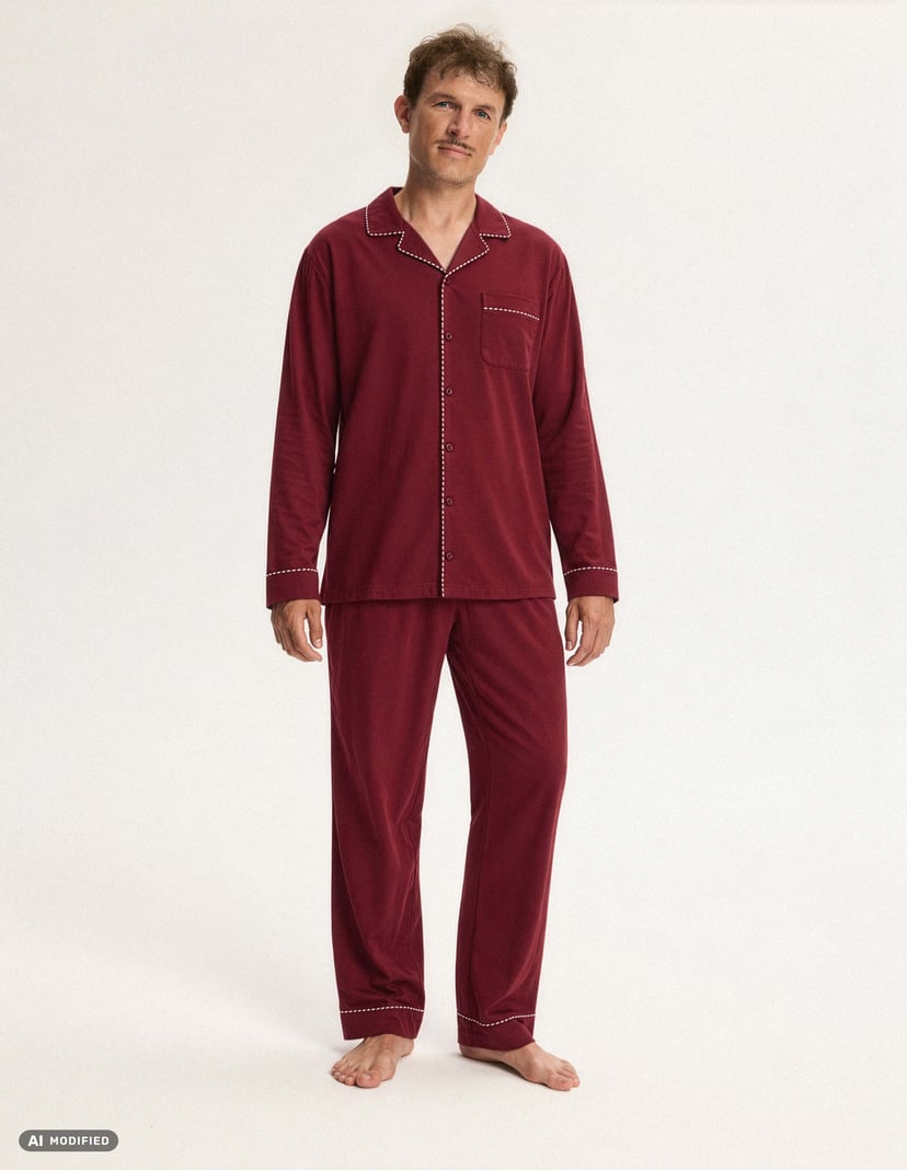 Men's Christmas Pajamas GARNET in Cotton Red 1