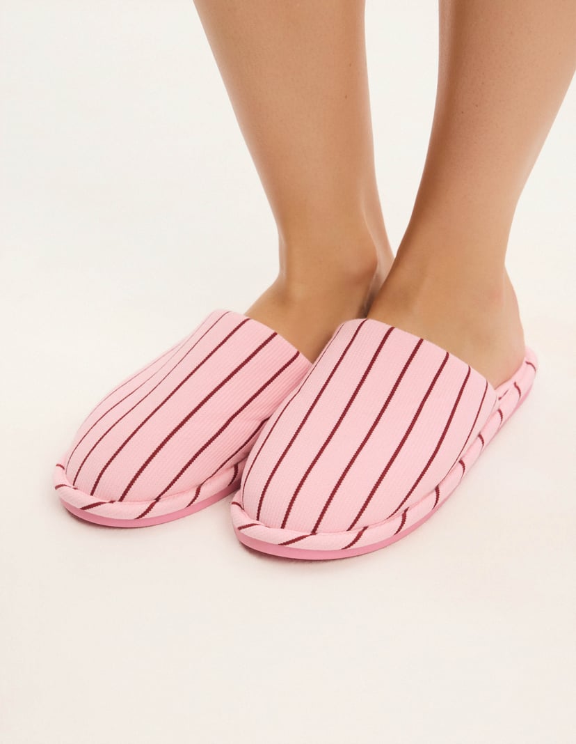 Pantofle Candy Flip s Pruhovaným Žebrovaným Úpletem Růžová 3
