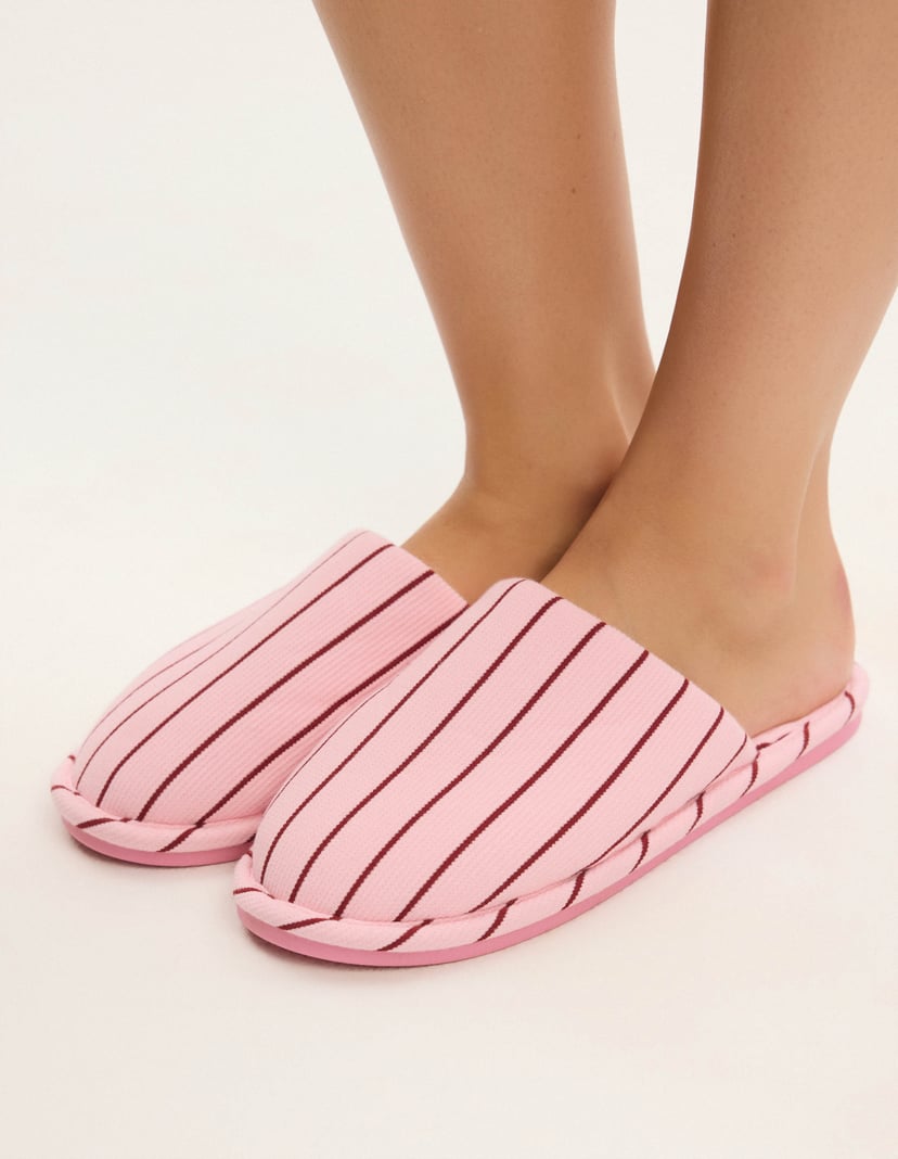 Pantofle Candy Flip s Pruhovaným Žebrovaným Úpletem Růžová 4