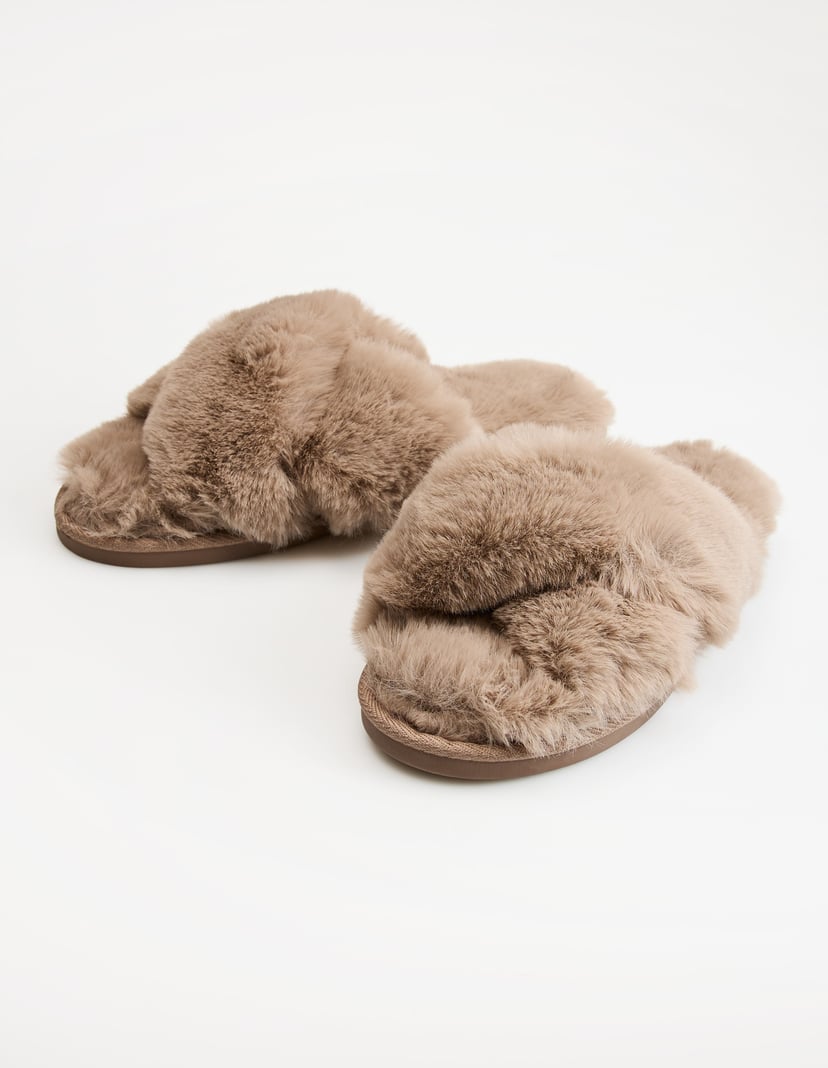 Muffy Slip-On Slippers with Fur and Open Toes Multi 1