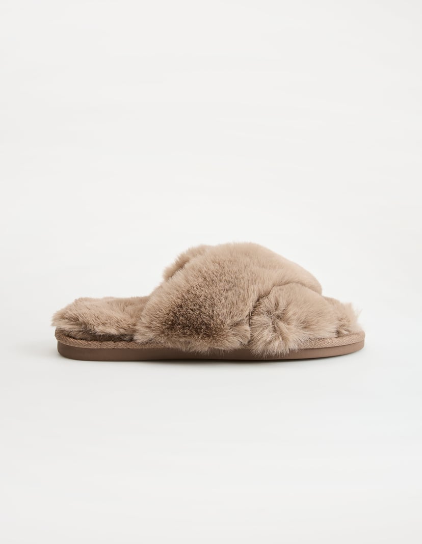 Muffy Slip-On Slippers with Fur and Open Toes Multi 3