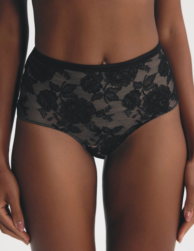 High-Waisted MISTERY Briefs with Rose Lace Black 3