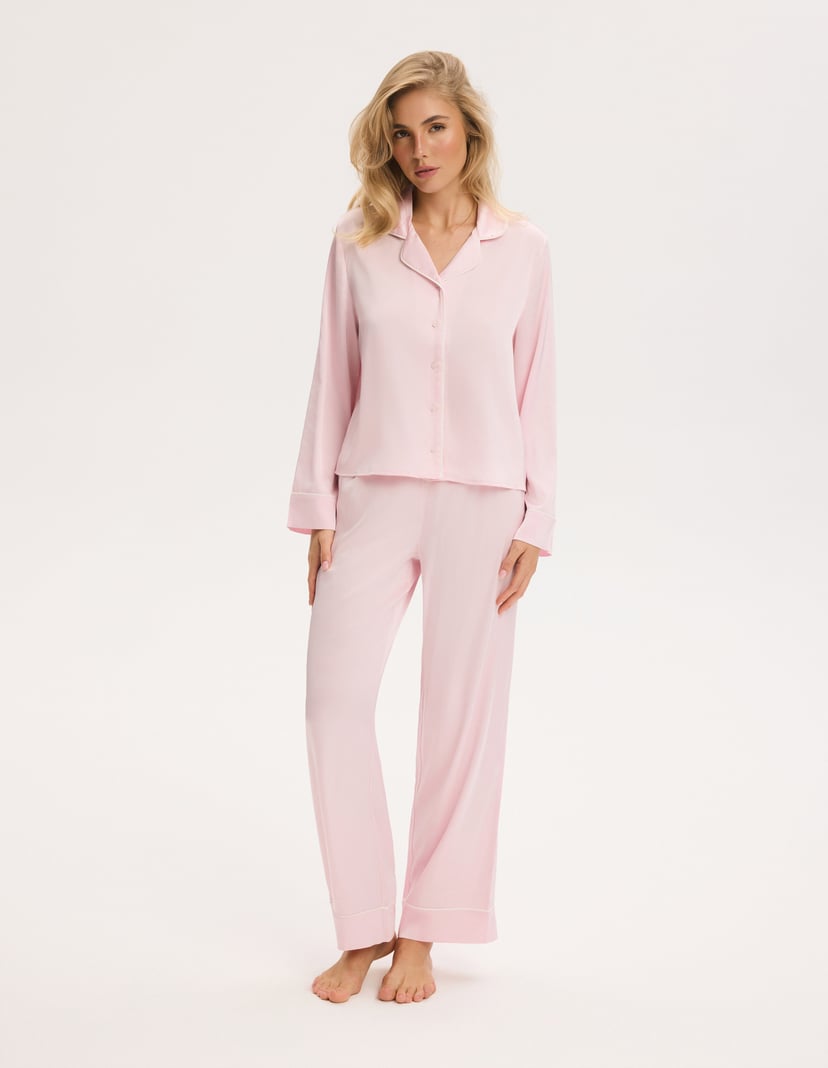 Long Pajamas AWARE with Contrast Piping pink 11