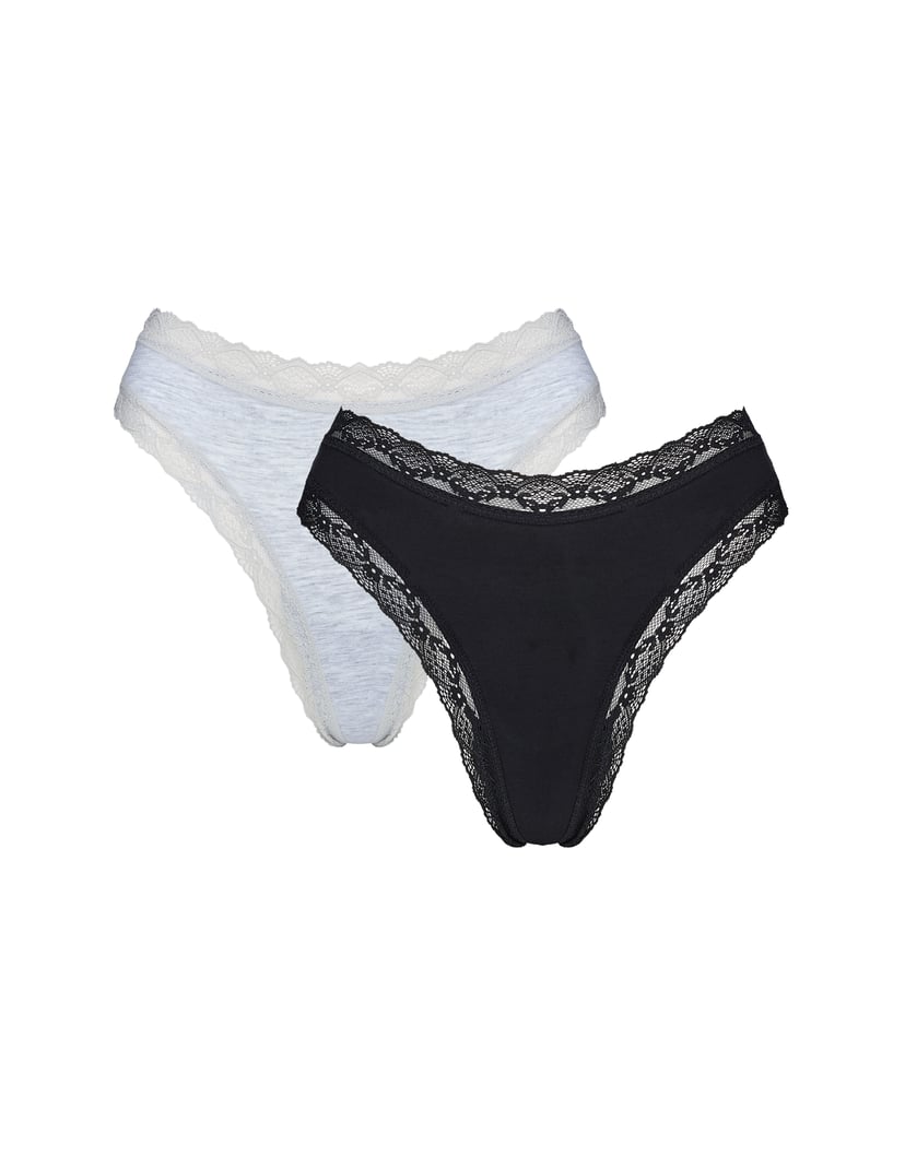 Two-Pack Cotton Thongs PEG with Lace Multi 5