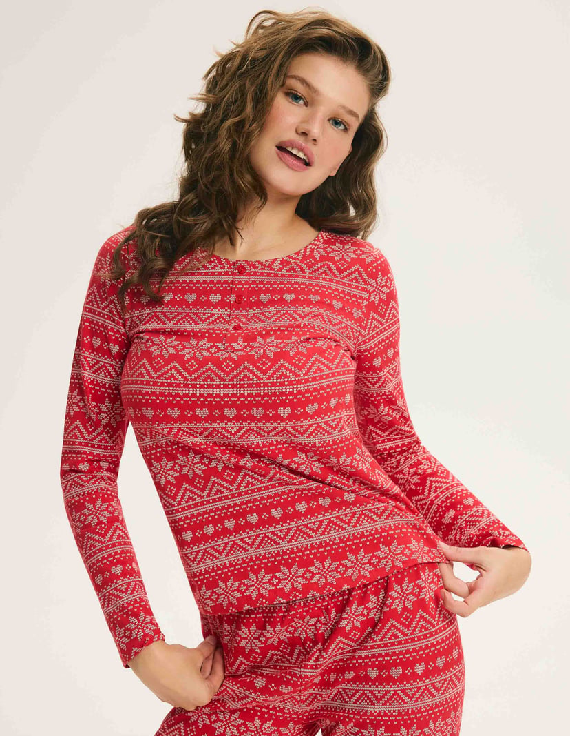 Long Pajamas HYGGE MOMENTS Red with Christmas Pattern Red 2