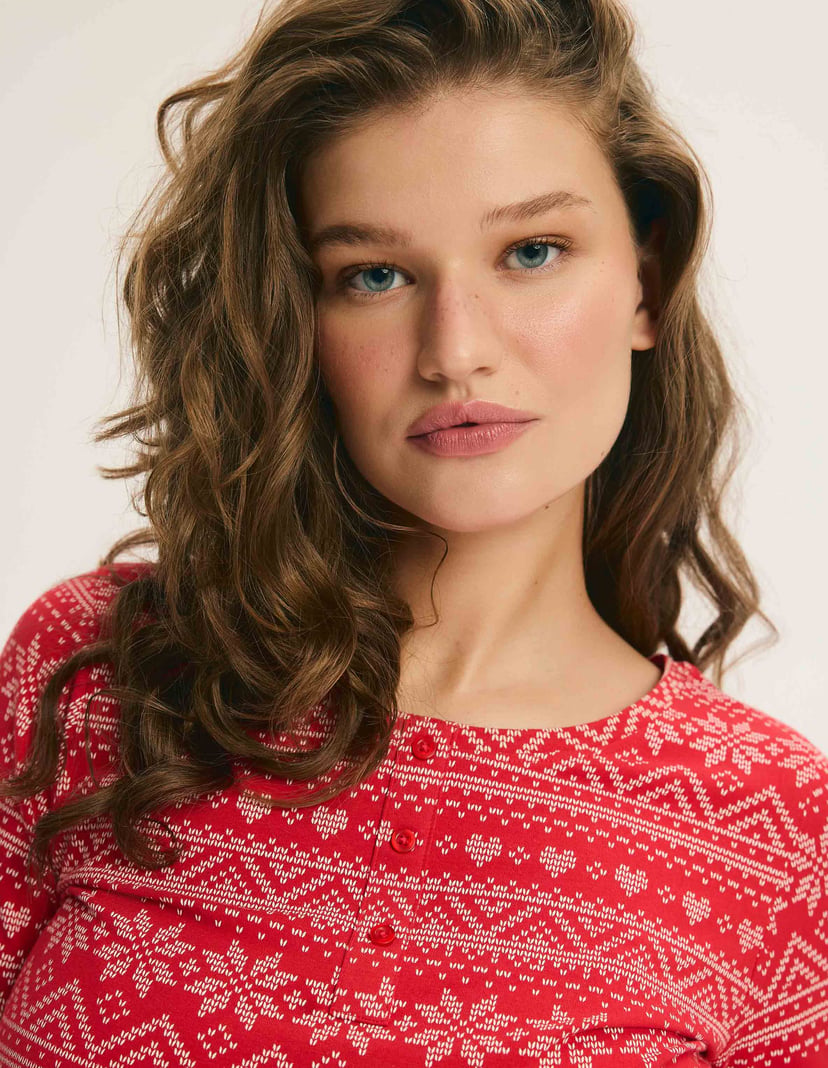 Long Pajamas HYGGE MOMENTS Red with Christmas Pattern Red 3