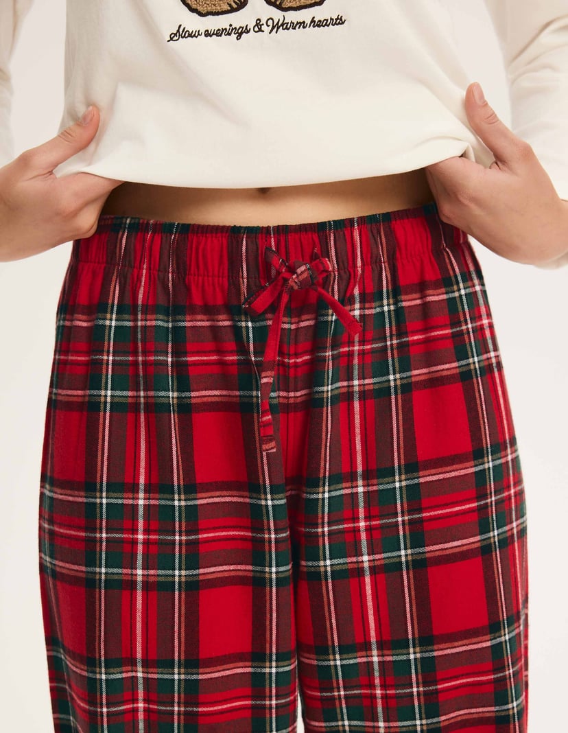 Long Pajamas NOEL with Bear Appliqué and Plaid Pants cream 4