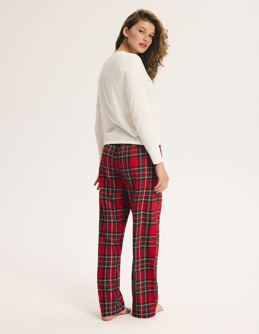 Long Pajamas NOEL with Bear Appliqué and Plaid Pants cream 5
