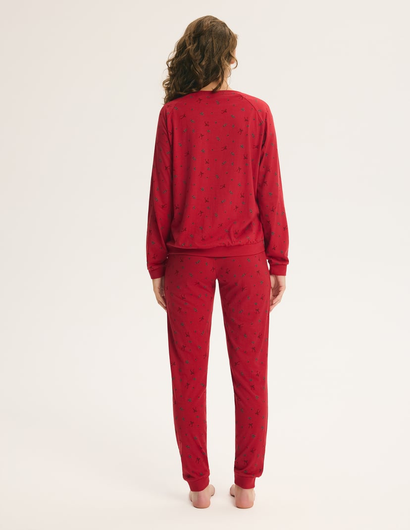 Long Pajamas RUBINA with Mistletoe Print Red 7