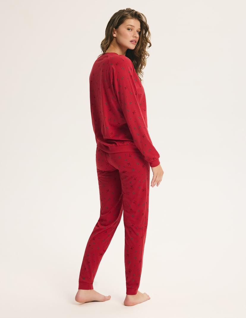 Long Pajamas RUBINA with Mistletoe Print Red 8