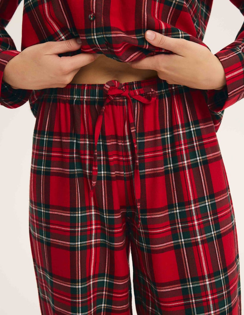 Long Pajamas SCARLETTE in Cotton Flannel Check Red 4