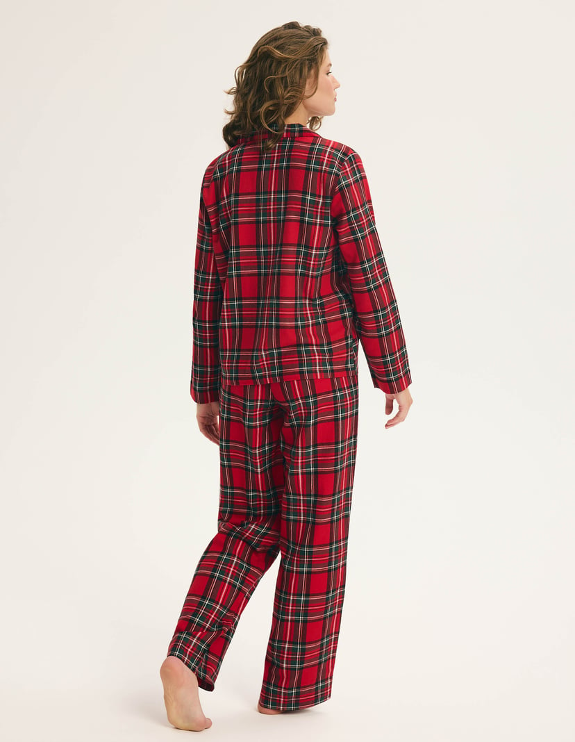 Long Pajamas SCARLETTE in Cotton Flannel Check Red 9