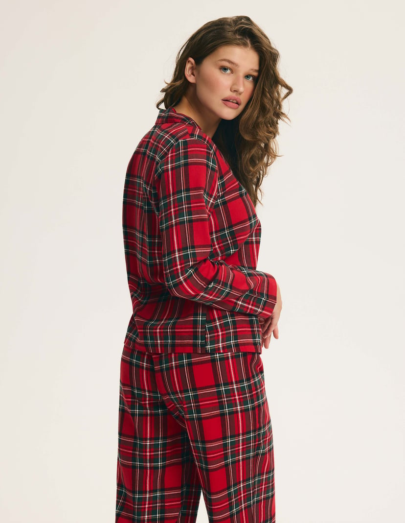Long Pajamas SCARLETTE in Cotton Flannel Check Red 5
