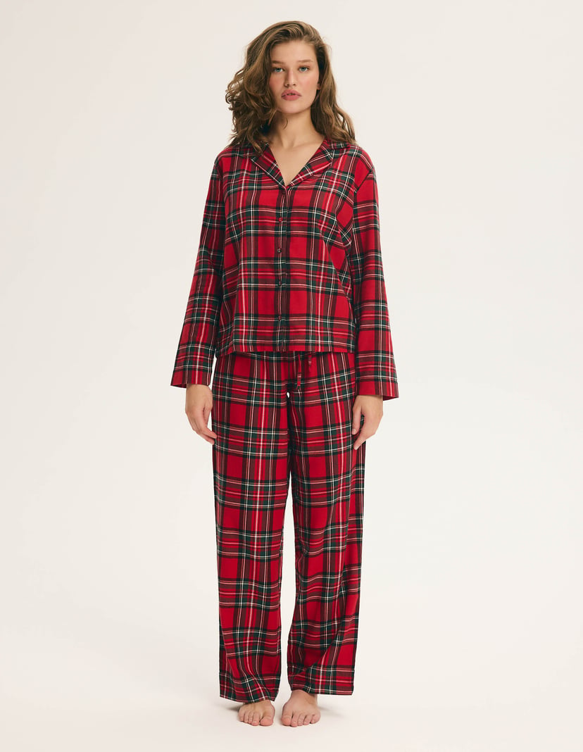 Long Pajamas SCARLETTE in Cotton Flannel Check Red 6
