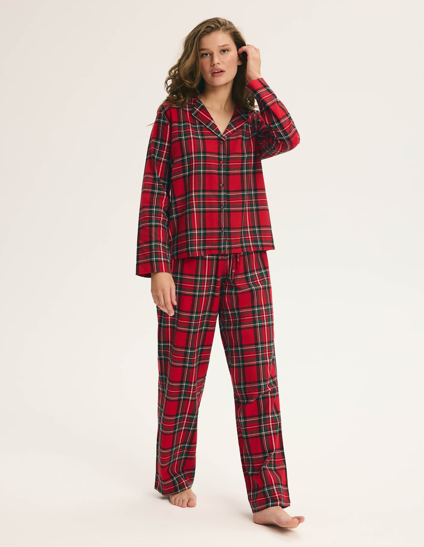 Long Pajamas SCARLETTE in Cotton Flannel Check Red 7