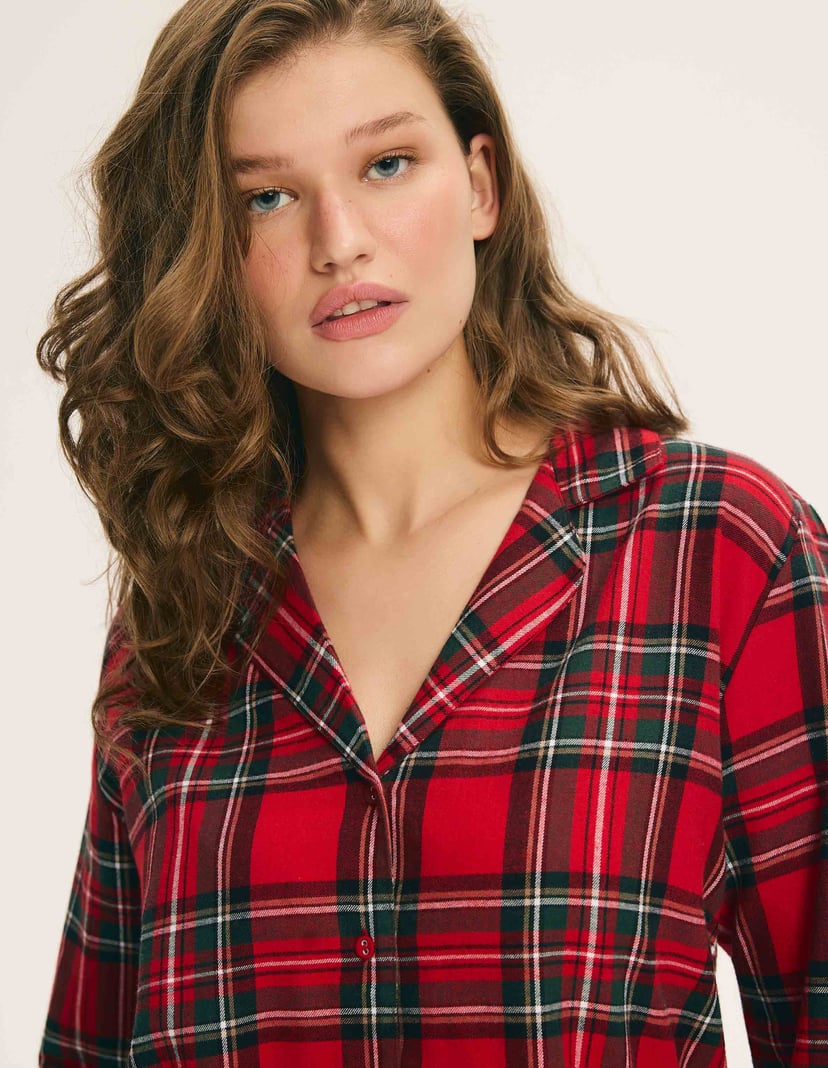 Long Pajamas SCARLETTE in Cotton Flannel Check Red 3