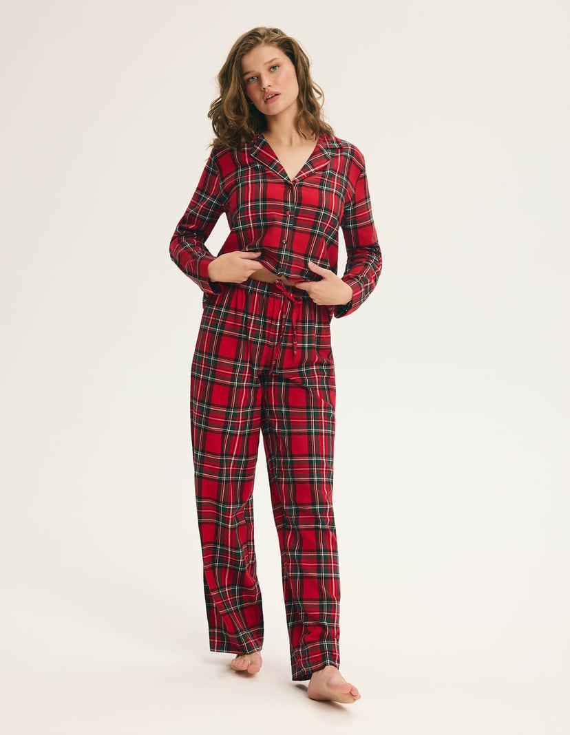 Long Pajamas SCARLETTE in Cotton Flannel Check Red 8