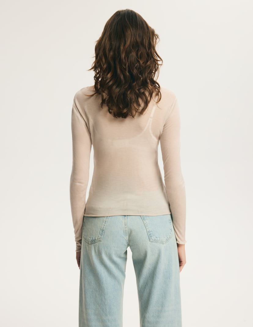Light Beige MESHBASE Top with Lace Neckline cream 4