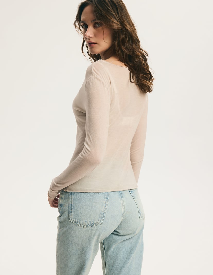Light Beige MESHBASE Top with Lace Neckline cream 7