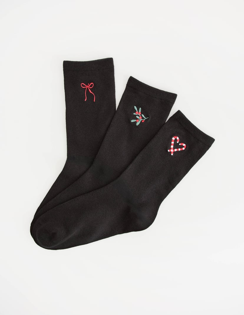 Three-Pack of Mistletoe Christmas Socks with Embroidery Multi 1