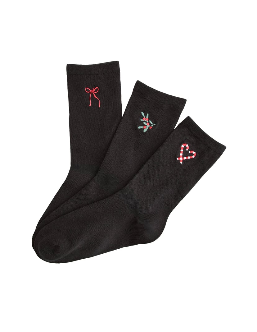Three-Pack of Mistletoe Christmas Socks with Embroidery Multi 3