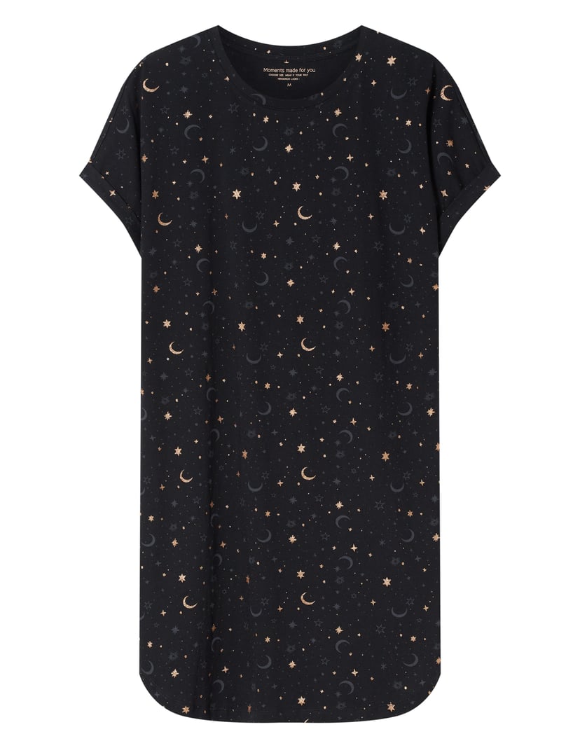 Gilly Nightgown with Cotton and Star Print Black 5