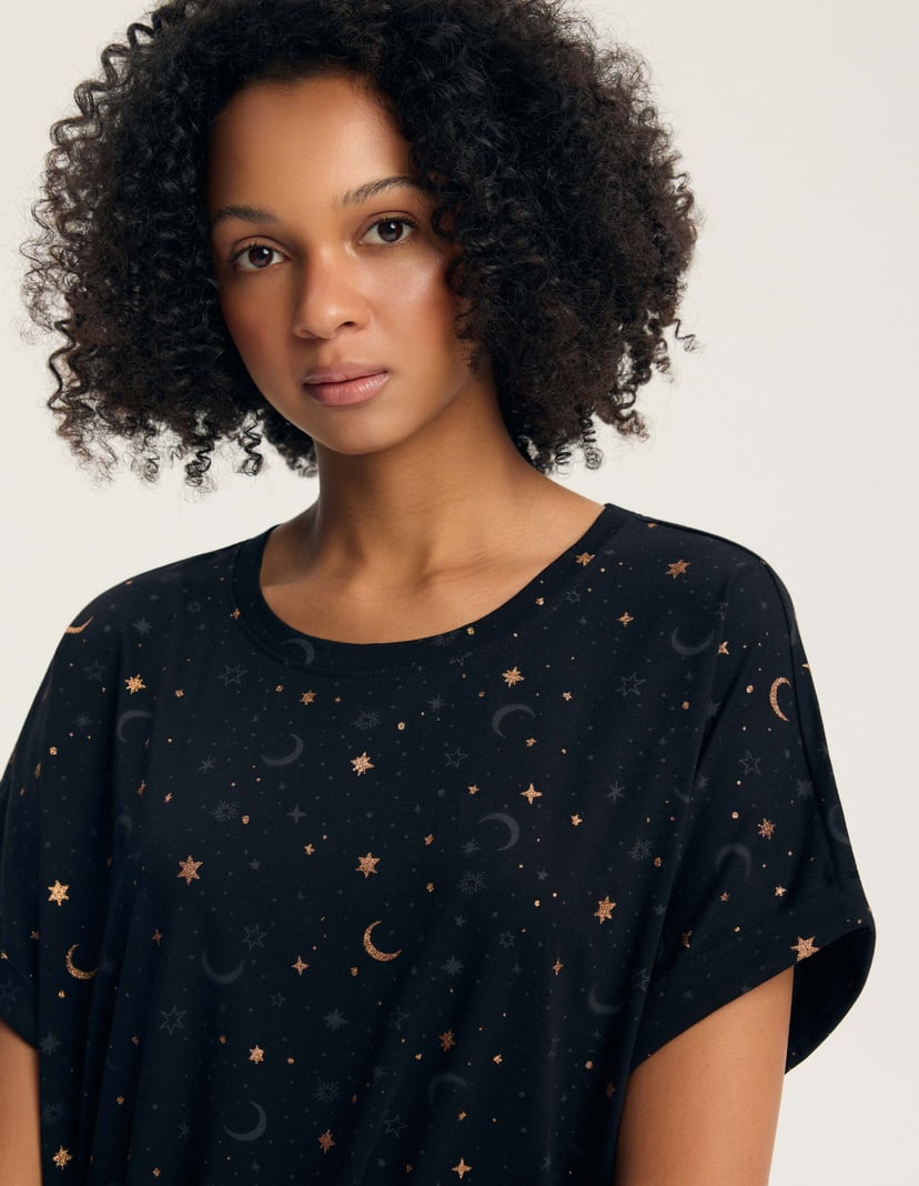 Gilly Nightgown with Cotton and Star Print Black 2