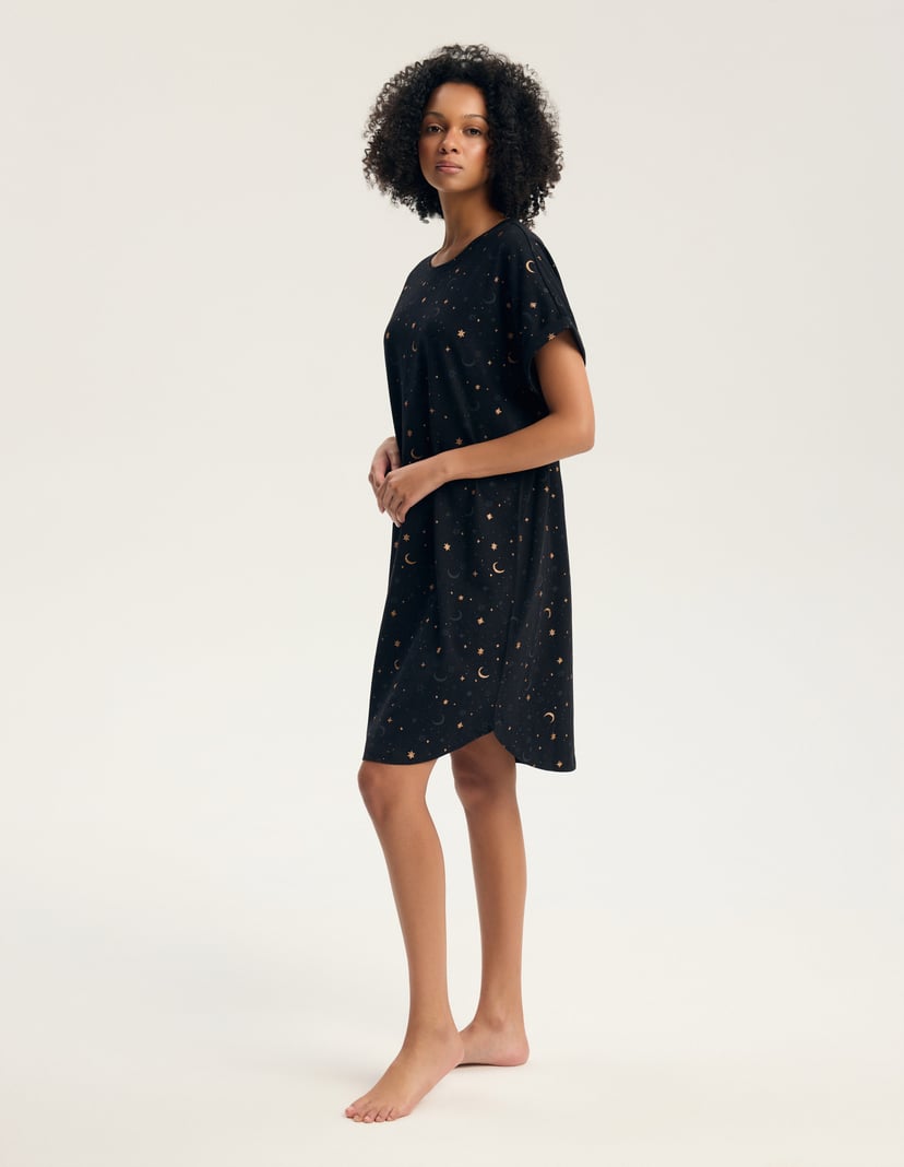 Gilly Nightgown with Cotton and Star Print Black 4